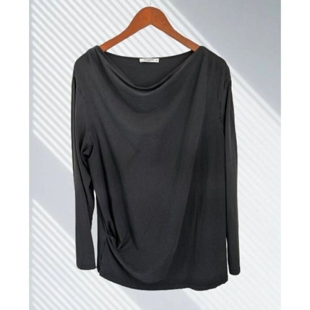 MM. Lafleur Black Draped Long Sleeve Top Oversized Tunic Boatneck Size 2/Small